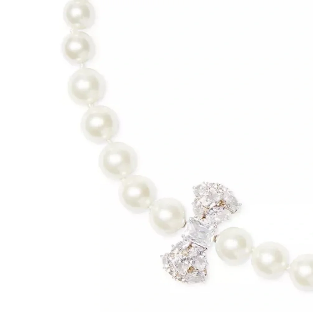 $148 Kate Spade Wrapped in a Bow Crystal  Bow Imitation Pearl Strand Necklace